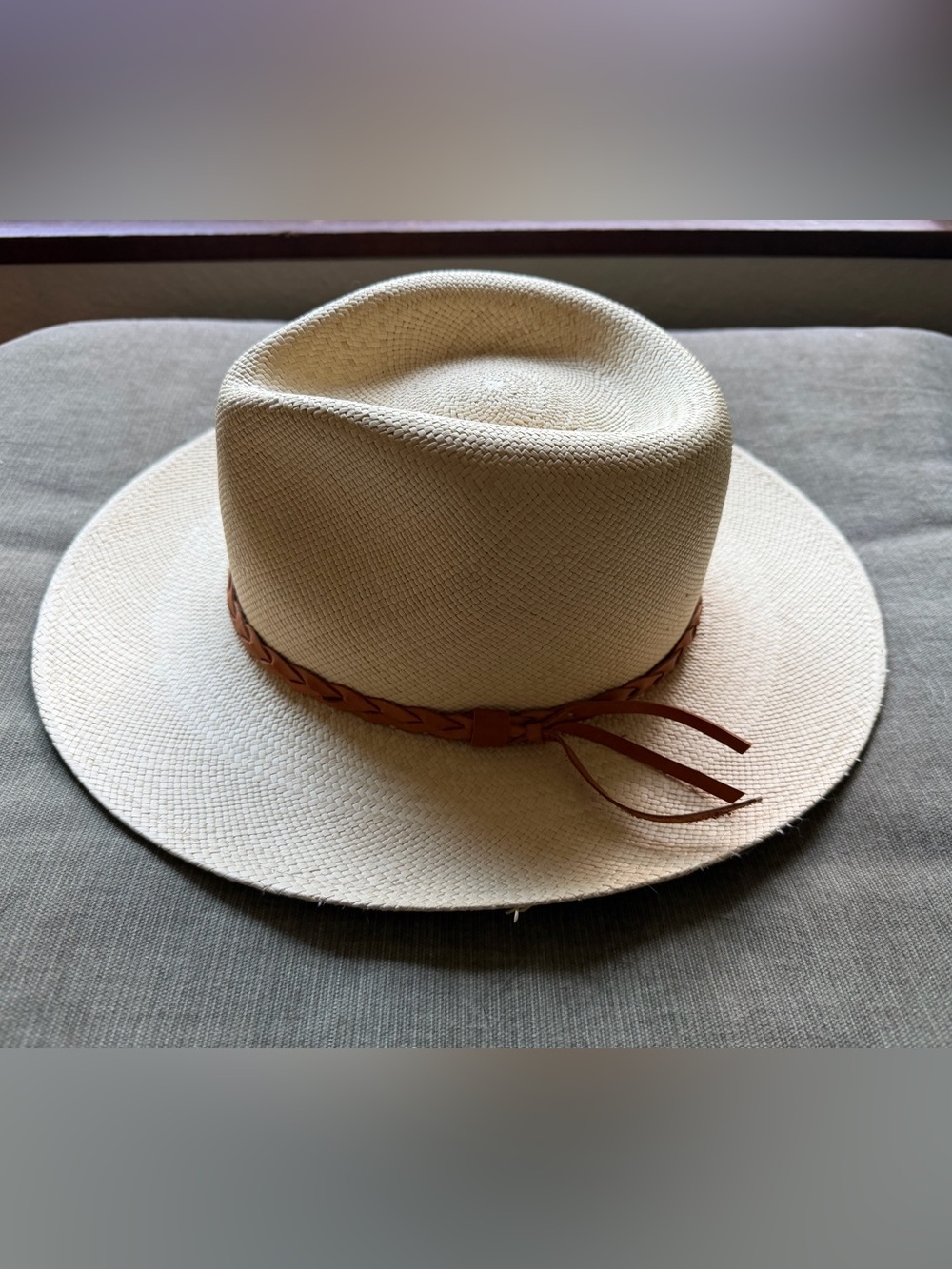 Men's Cream Straw Fedora with Braided Brown Band - Classic Summer Hat